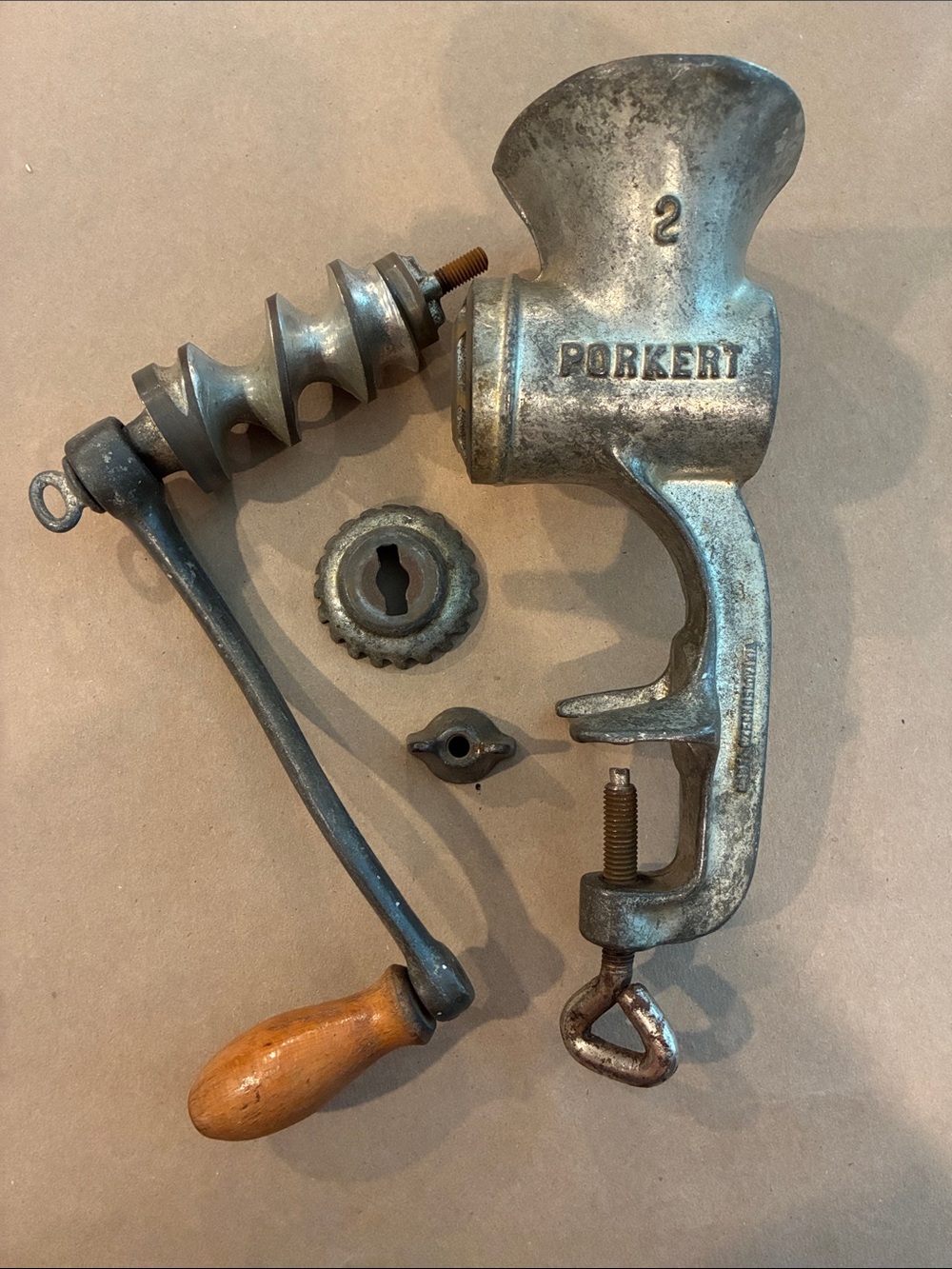 Vintage Antique Porkert No 2 Manual Meat Grinder Czechoslovakia - W/ Blade Clamp